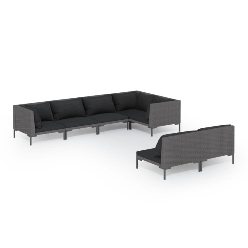 vidaXL Sofás de jardín 7 piezas y cojines ratán sintético gris oscuro vidaXL Sofás de jardín 7 piezas y cojines ratán sintético gris oscuro