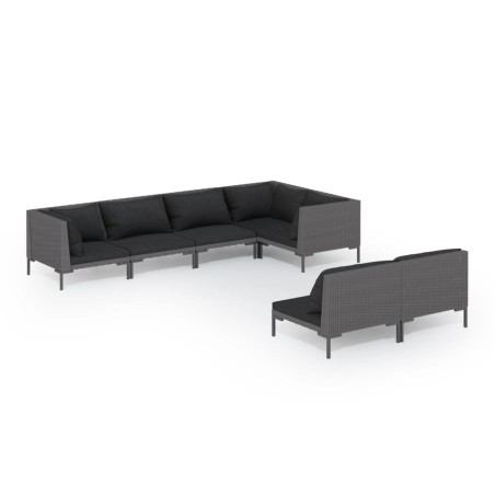 vidaXL Sofás de jardín 7 piezas y cojines ratán sintético gris oscuro