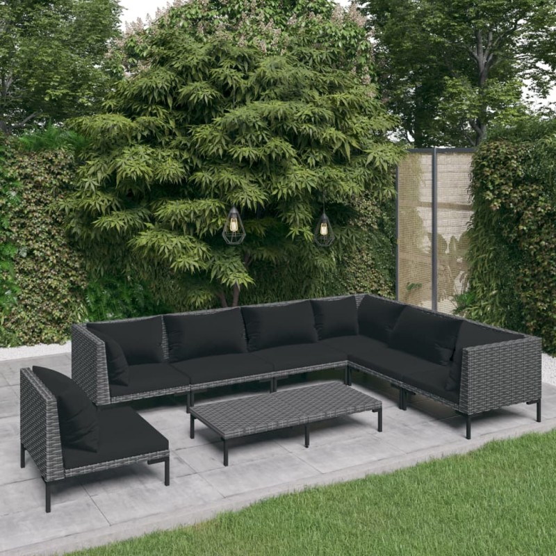 vidaXL Set sofás de jardín 8 pzas cojines ratán sintético gris oscuro vidaXL Set sofás de jardín 8 pzas cojines ratán sintético gris oscuro