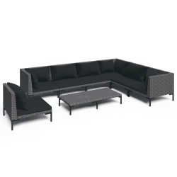 vidaXL Set sofás de jardín 8 pzas cojines ratán sintético gris oscuro