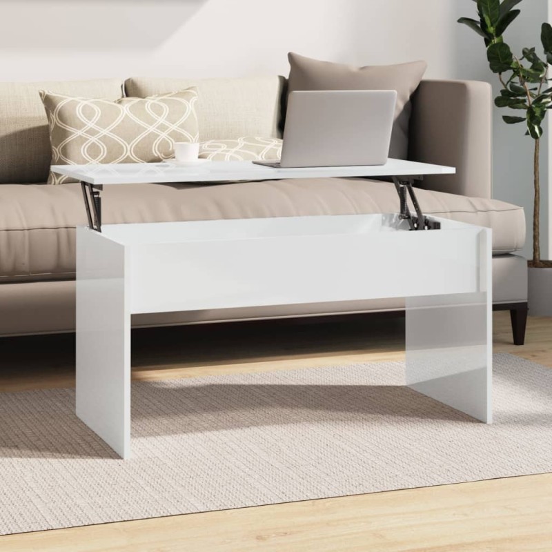vidaXL Mesa de centro contrachapada blanco brillante 102x50,5x52,5 cm vidaXL Mesa de centro contrachapada blanco brillante 102x50,5x52,5 cm