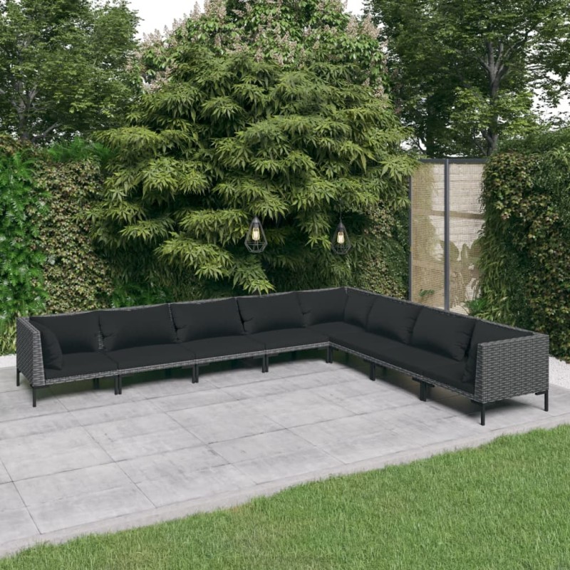 vidaXL Set sofás de jardín 8 pzas cojines ratán sintético gris oscuro vidaXL Set sofás de jardín 8 pzas cojines ratán sintético gris oscuro