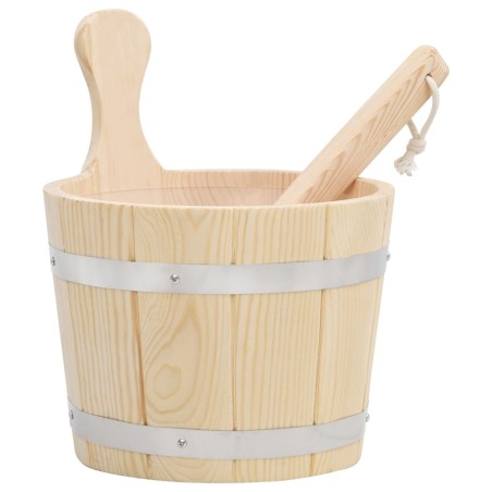 vidaXL Set de cubeta y cucharón para sauna madera maciza de pino
