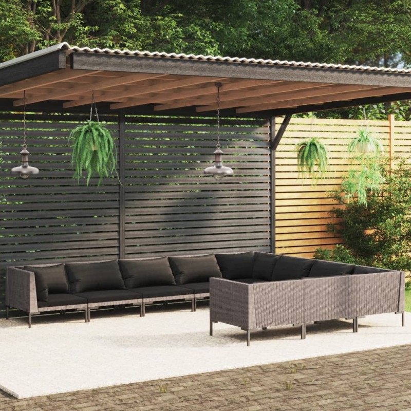 vidaXL Muebles de jardín 10 pzas y cojines ratán sintético gris oscuro