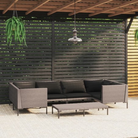 vidaXL Sofás de jardín 7 piezas y cojines ratán sintético gris oscuro