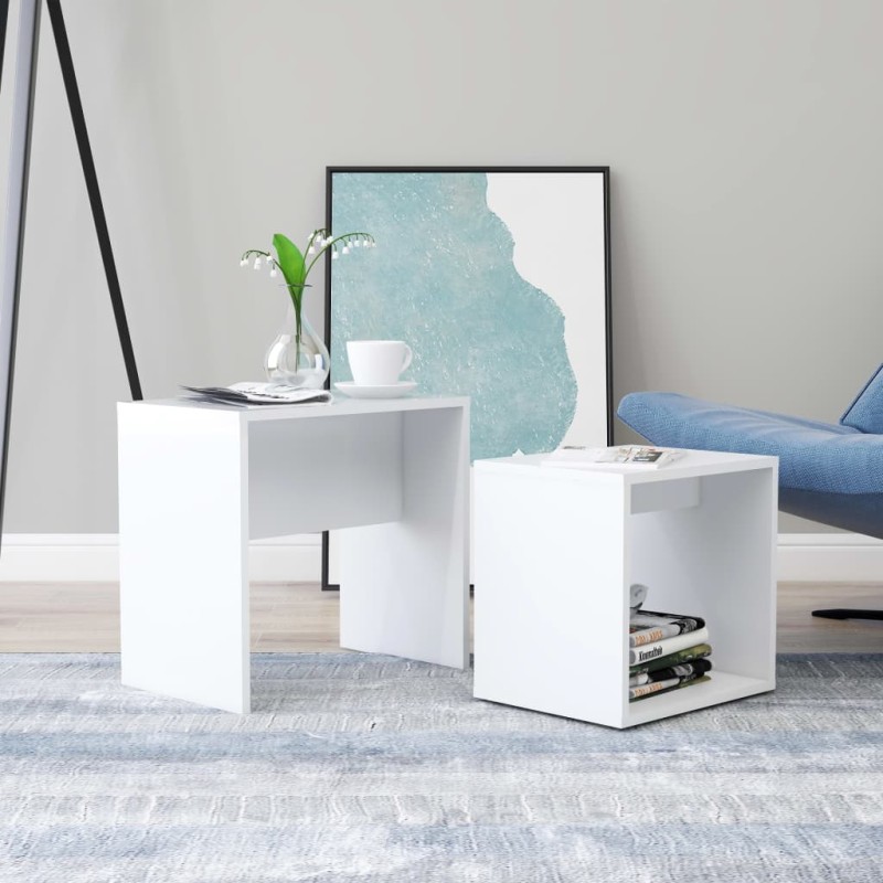 vidaXL Juego de mesas de centro madera contrachapada blanco 48x30x45cm vidaXL Juego de mesas de centro madera contrachapada blanco 48x30x45cm