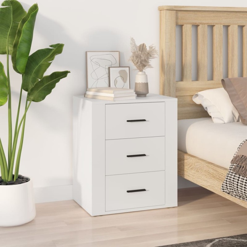 vidaXL Mesita de noche madera contrachapada blanco 50x36x60 cm vidaXL Mesita de noche madera contrachapada blanco 50x36x60 cm