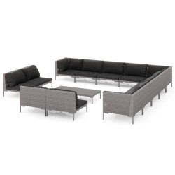 vidaXL Muebles de jardín 14 pzas y cojines ratán sintético gris oscuro