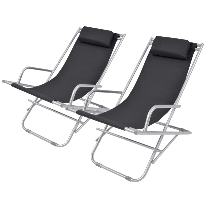 vidaXL Tumbonas reclinables 2 unidades acero negro vidaXL Tumbonas reclinables 2 unidades acero negro