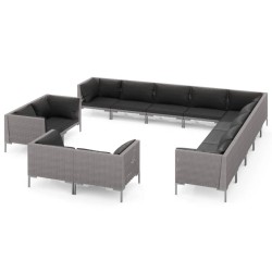 vidaXL Muebles de jardín 13 pzas y cojines ratán sintético gris oscuro
