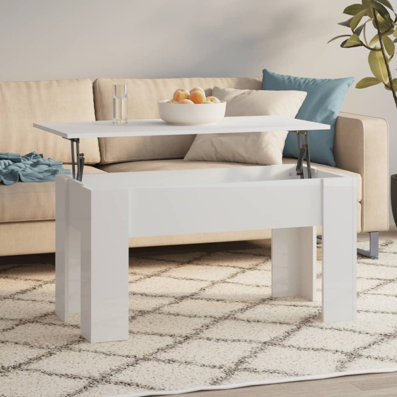 vidaXL Mesa de centro madera contrachapada blanco brillo 101x49x52 cm vidaXL Mesa de centro madera contrachapada blanco brillo 101x49x52 cm