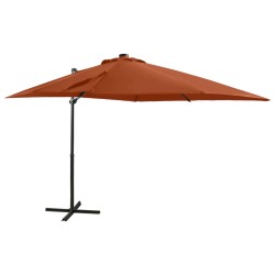 vidaXL Sombrilla voladiza con poste y luces LED terracota 250 cm