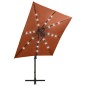 vidaXL Sombrilla voladiza con poste y luces LED terracota 250 cm vidaXL Sombrilla voladiza con poste y luces LED terracota 250 cm