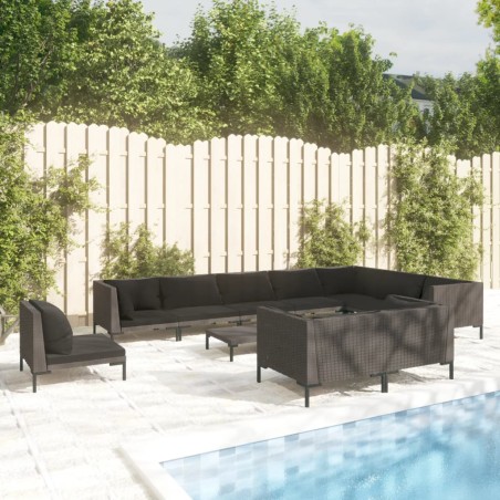 vidaXL Sofás de jardín 11 pzas y cojines ratán sintético gris oscuro