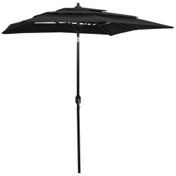 vidaXL Sombrilla de 3 niveles con poste de aluminio negra 2x2 m