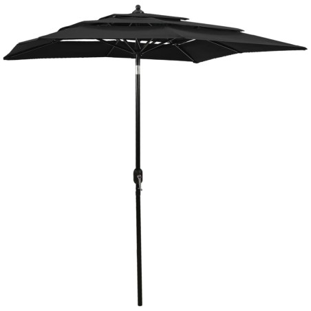 vidaXL Sombrilla de 3 niveles con poste de aluminio negra 2x2 m