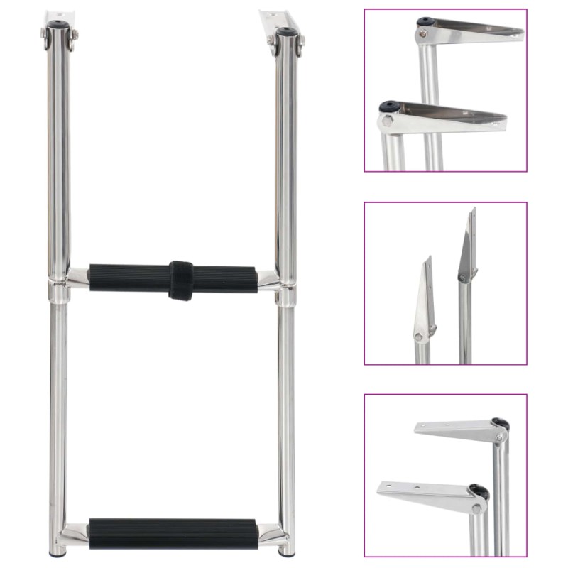 vidaXL Escalera de embarque plegable 2 peldaños acero inoxidable vidaXL Escalera de embarque plegable 2 peldaños acero inoxidable