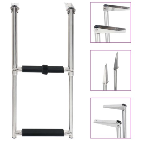 vidaXL Escalera de embarque plegable 2 peldaños acero inoxidable