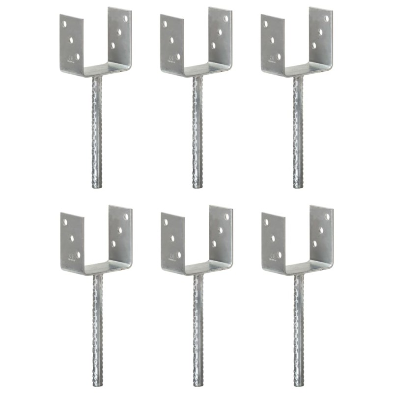 vidaXL Anclajes de valla 6 uds acero galvanizado plateado 10x6x30 cm