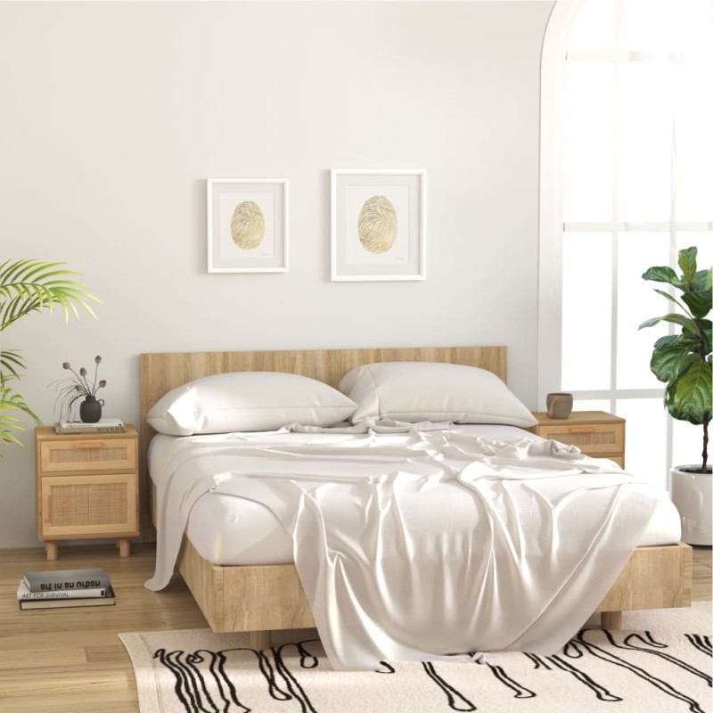 vidaXL Mesitas de noche 2 uds madera maciza pino marrón ratán natural