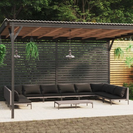 vidaXL Sofás de jardín 11 pzas y cojines ratán sintético gris oscuro