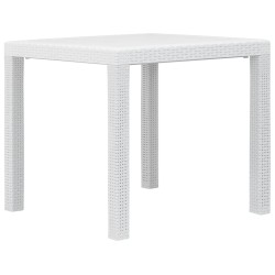 vidaXL Mesa de jardín de plástico aspecto ratán blanco 79x79x72 cm