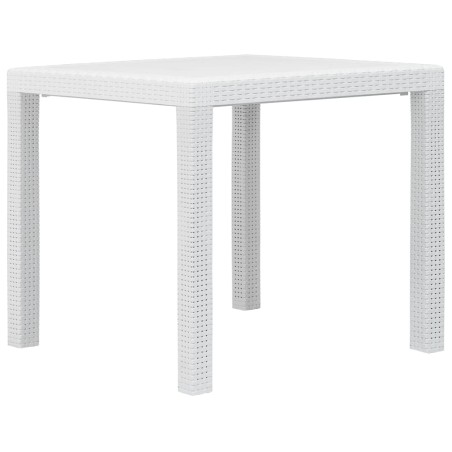 vidaXL Mesa de jardín de plástico aspecto ratán blanco 79x79x72 cm