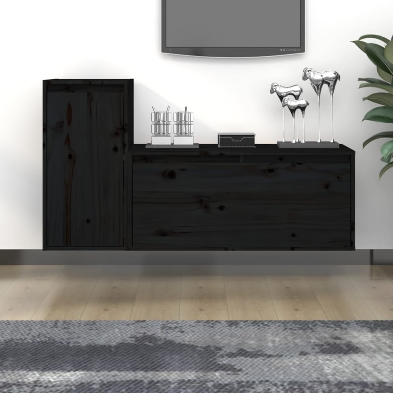 vidaXL Muebles para TV 2 piezas madera maciza de pino negro