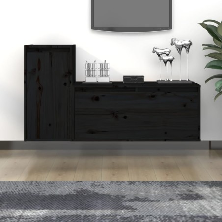 vidaXL Muebles para TV 2 piezas madera maciza de pino negro