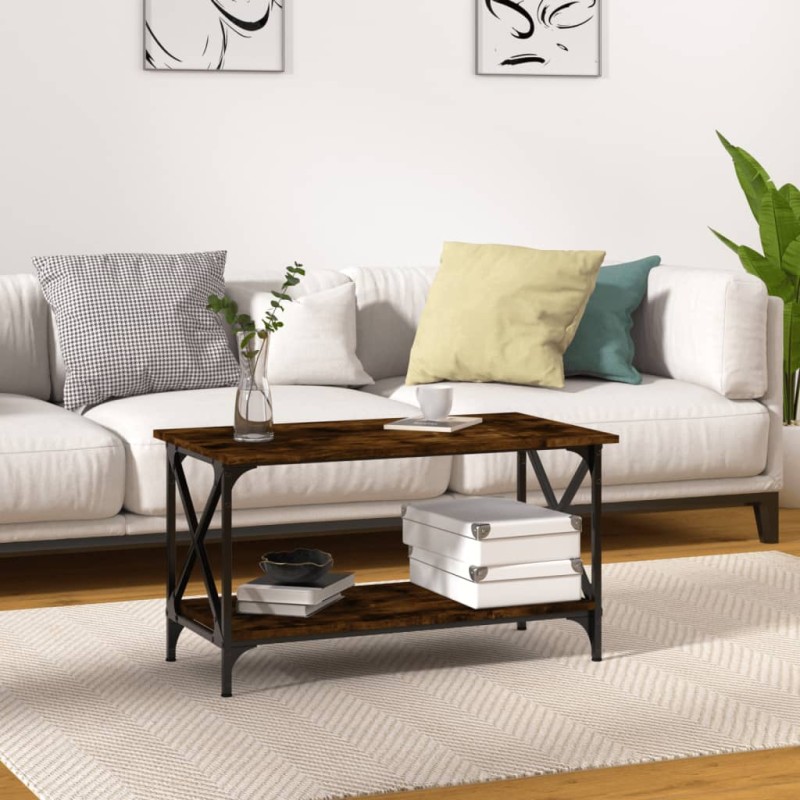 vidaXL Mesa de centro madera y hierro roble ahumado 80x45x45 cm vidaXL Mesa de centro madera y hierro roble ahumado 80x45x45 cm
