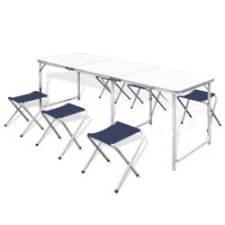 vidaXL Mesa de camping plegable ajustable con 6 taburetes 180x60 cm