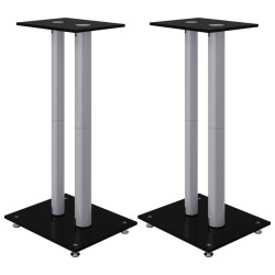 vidaXL Soportes altavoces 2 ud vidrio templado negro y plata 3 pilares