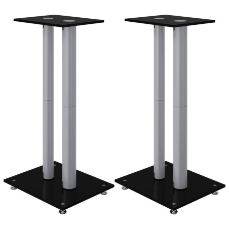 vidaXL Soportes altavoces 2 ud vidrio templado negro y plata 3 pilares
