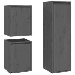 vidaXL Muebles para TV 3 piezas madera maciza de pino gris