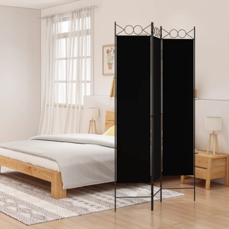 vidaXL Biombo divisor de 3 paneles de tela negro 120x200 cm