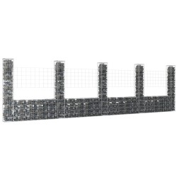 vidaXL Cesta de gaviones forma de U 5 postes de hierro 500x20x150 cm