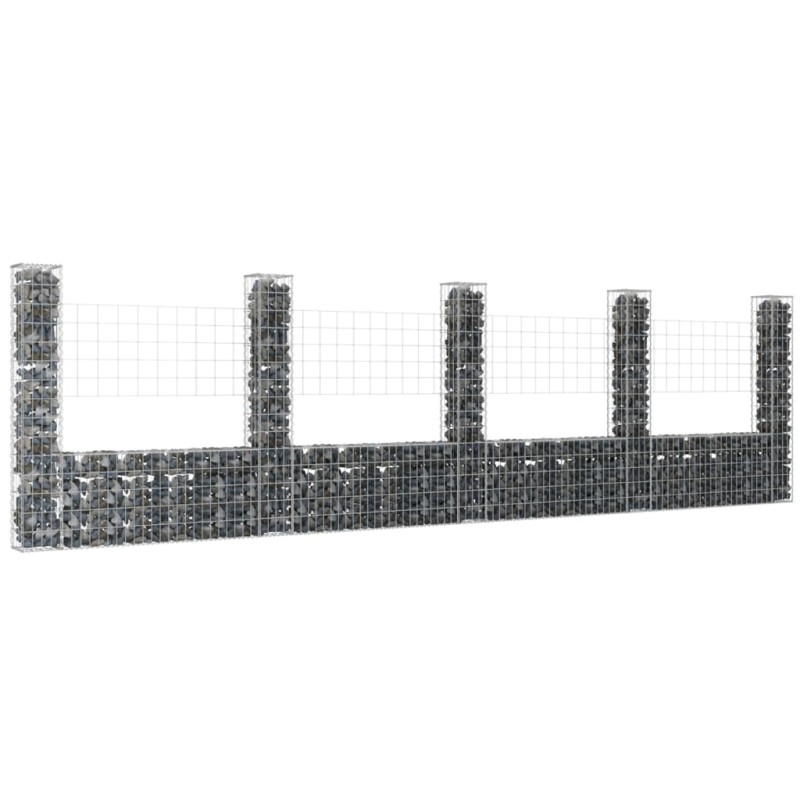 vidaXL Cesta de gaviones forma de U 5 postes de hierro 500x20x150 cm vidaXL Cesta de gaviones forma de U 5 postes de hierro 500x20x150 cm
