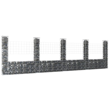 vidaXL Cesta de gaviones forma de U 5 postes de hierro 500x20x150 cm