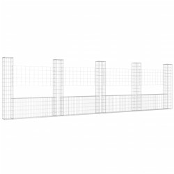 vidaXL Cesta de gaviones forma de U 5 postes de hierro 500x20x150 cm