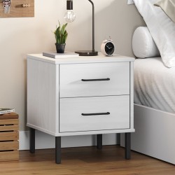 vidaXL Mesita de noche patas de metal madera maciza pino blanca OSLO