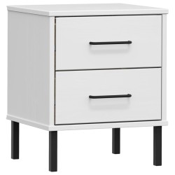 vidaXL Mesita de noche patas de metal madera maciza pino blanca OSLO