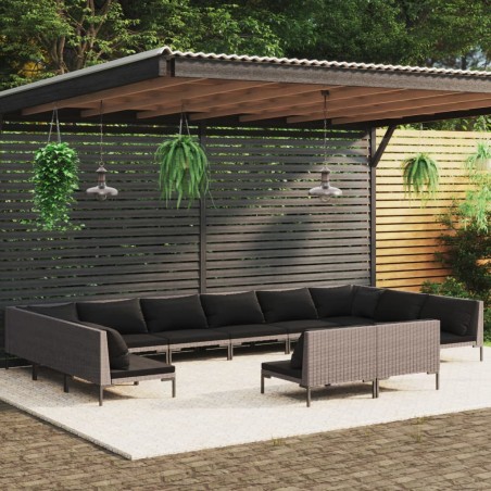 vidaXL Sofás de jardín 12 pzas cojines ratán sintético gris oscuro