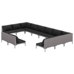 vidaXL Sofás de jardín 12 pzas cojines ratán sintético gris oscuro