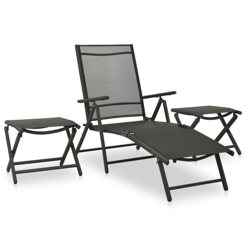 vidaXL Set de muebles de jardín 3 piezas textilene aluminio negro vidaXL Set de muebles de jardín 3 piezas textilene aluminio negro