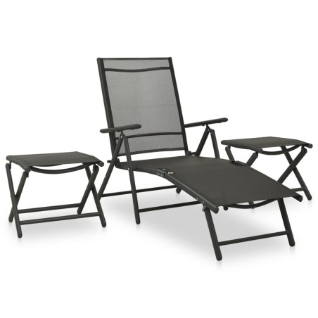 vidaXL Set de muebles de jardín 3 piezas textilene aluminio negro