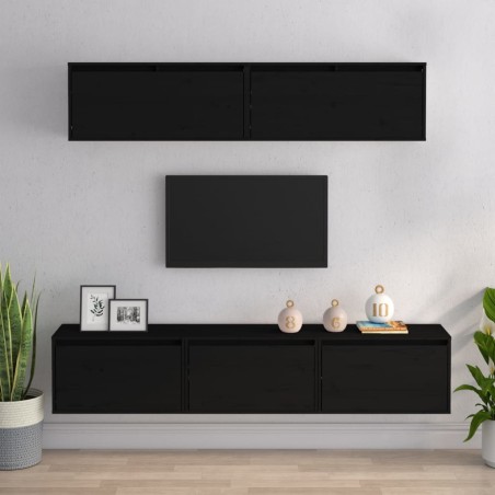 vidaXL Muebles para TV 5 piezas madera maciza de pino negro