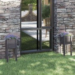vidaXL Jardineras 2 unidades madera maciza de pino gris 31x31x70 cm