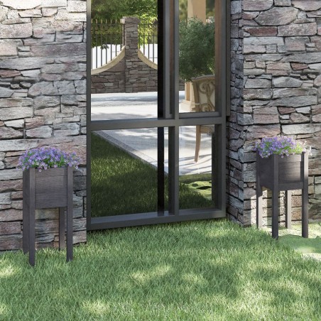 vidaXL Jardineras 2 unidades madera maciza de pino gris 31x31x70 cm