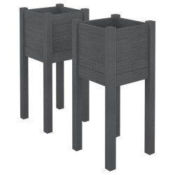 vidaXL Jardineras 2 unidades madera maciza de pino gris 31x31x70 cm