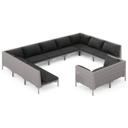 vidaXL Sofás de jardín 11 pzas y cojines ratán sintético gris oscuro
